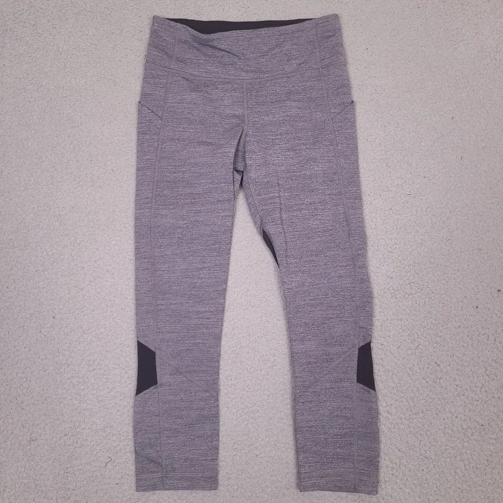 Lululemon Pace‎ Rival Crop Leggings Size 4 Heathered Gray Black Activewear